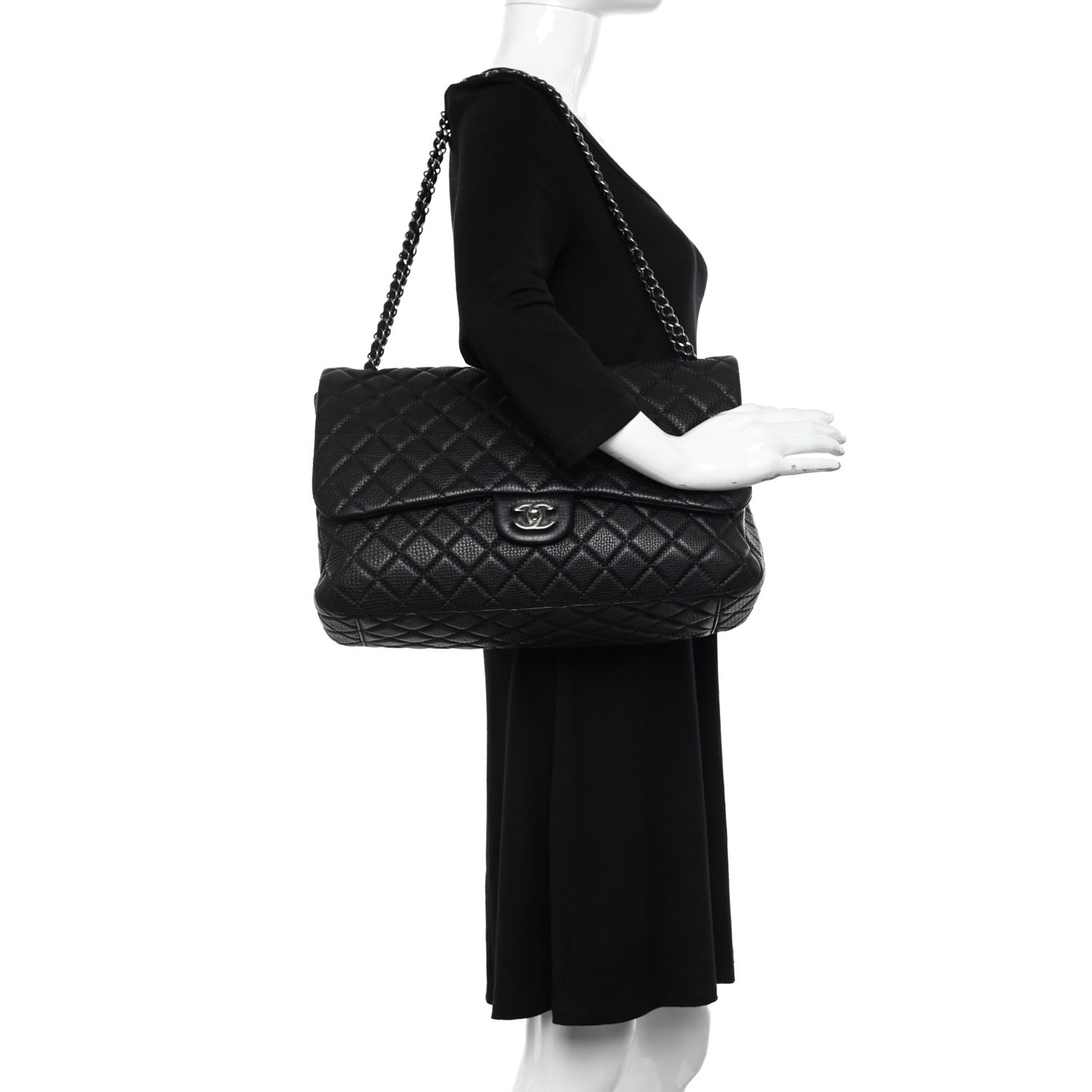 Calfskin Quilted Small XXL Travel Flap Bag Black