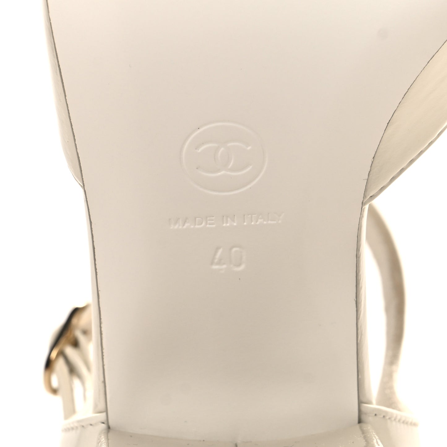 Shiny Lambskin CC Cap Toe Mary Janes Pumps 40 White Light Beige