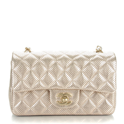 Chanel Metallic Lambskin Perforated Mini Rectangular Flap Light Gold 1 of 8