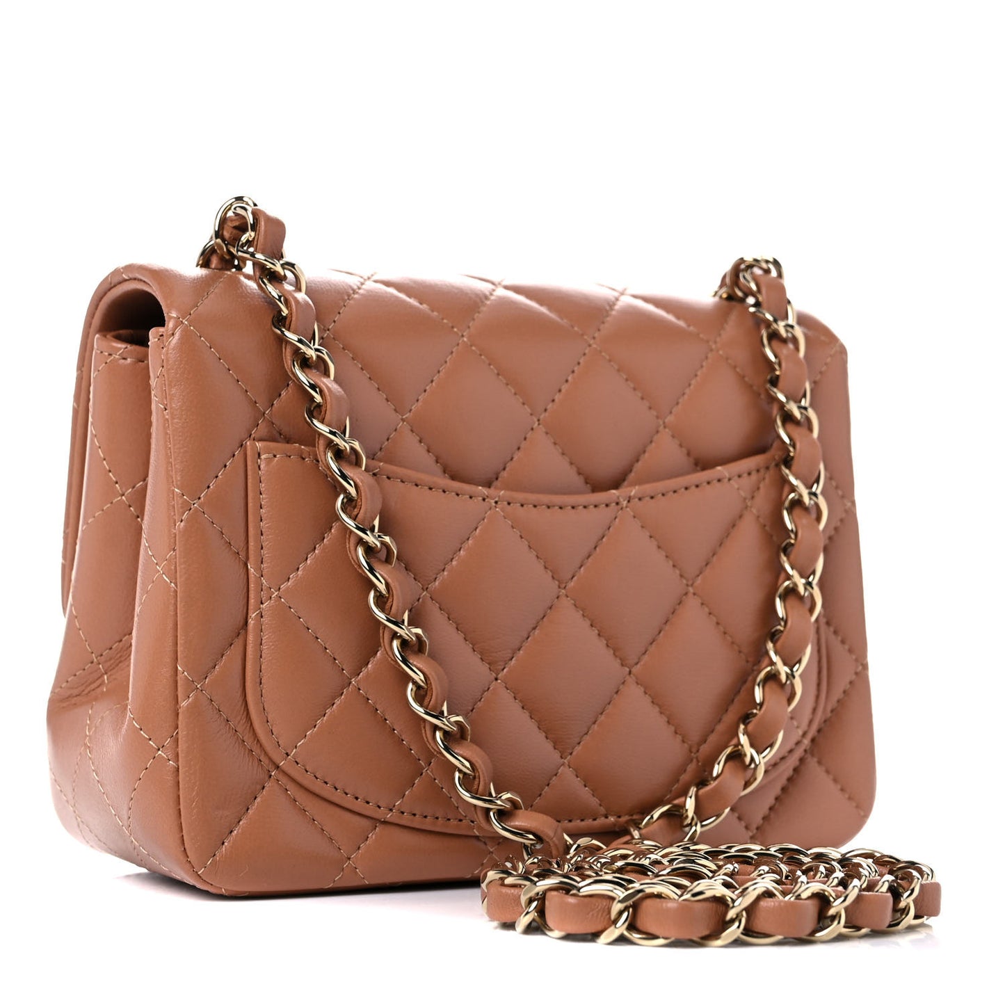 Lambskin Quilted Mini Square Flap Brown