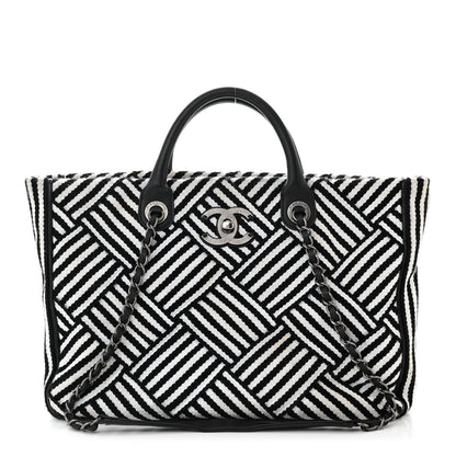 Chanel Woven Canvas Large Easy Shopping Tote Black White 1 of 12