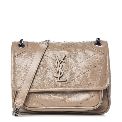 Saint Laurent Crinkled Calfskin Matelasse Monogram Baby Niki Chain Satchel Light Taupe 1 of 10