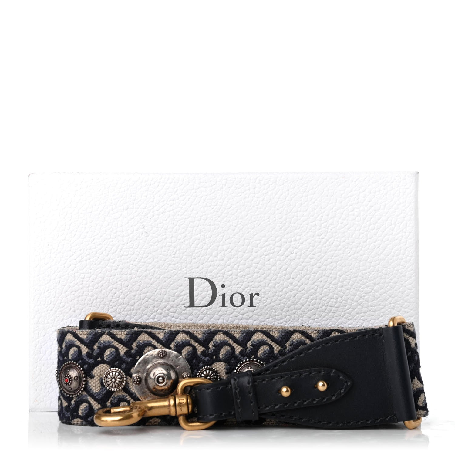 Christian Dior Oblique Studded Shoulder Strap Blue 6 of 6