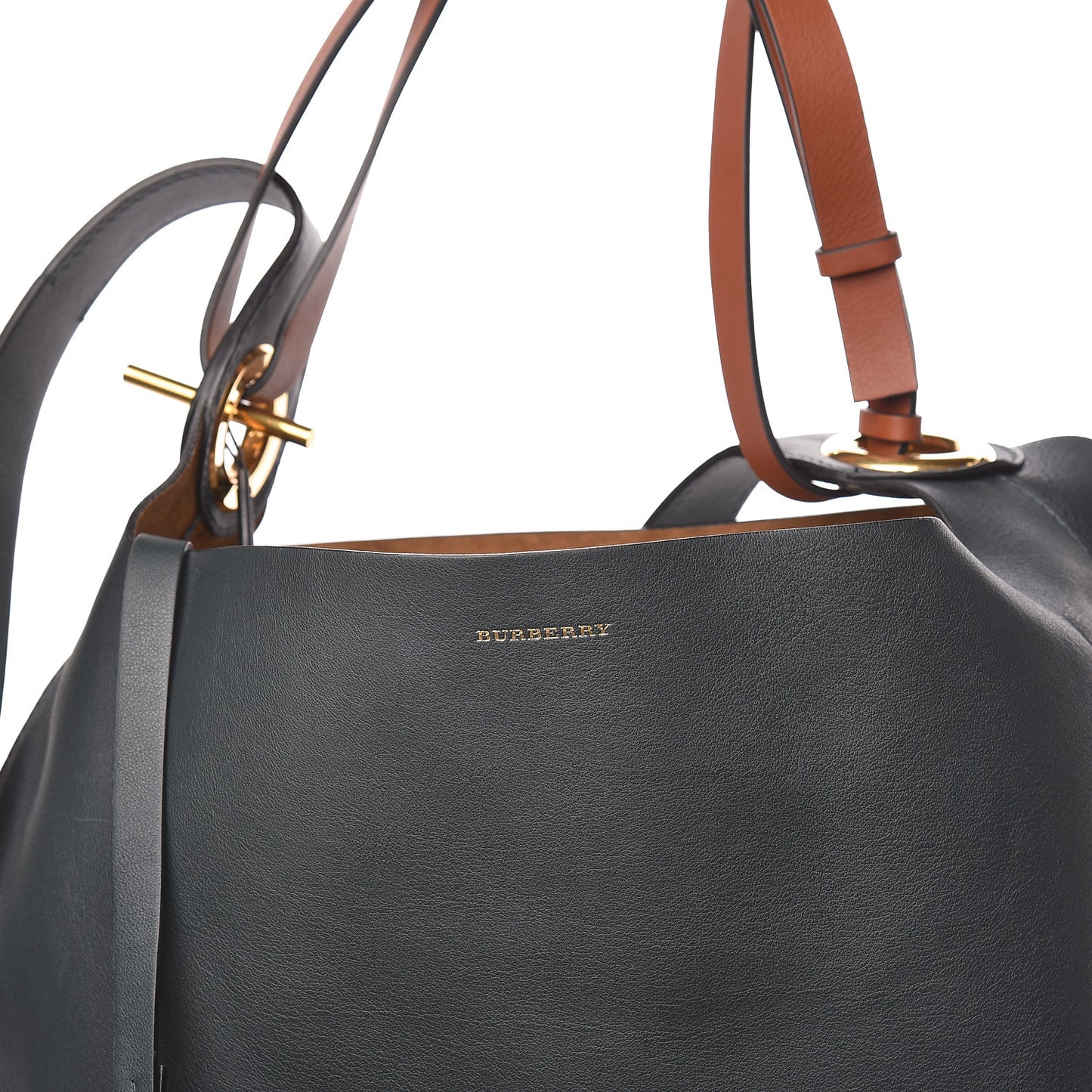 BURBERRY Calfskin Medium Grommet Detail Tote Grey