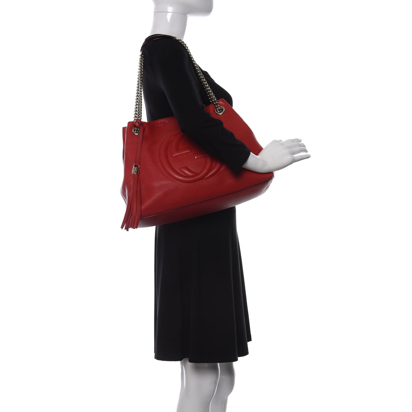 Pebbled Calfskin Medium Soho Chain Shoulder Bag Tabasco Red
