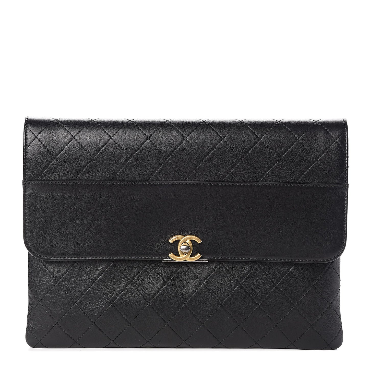 Calfskin Quilted CC Flap Clutch Black
