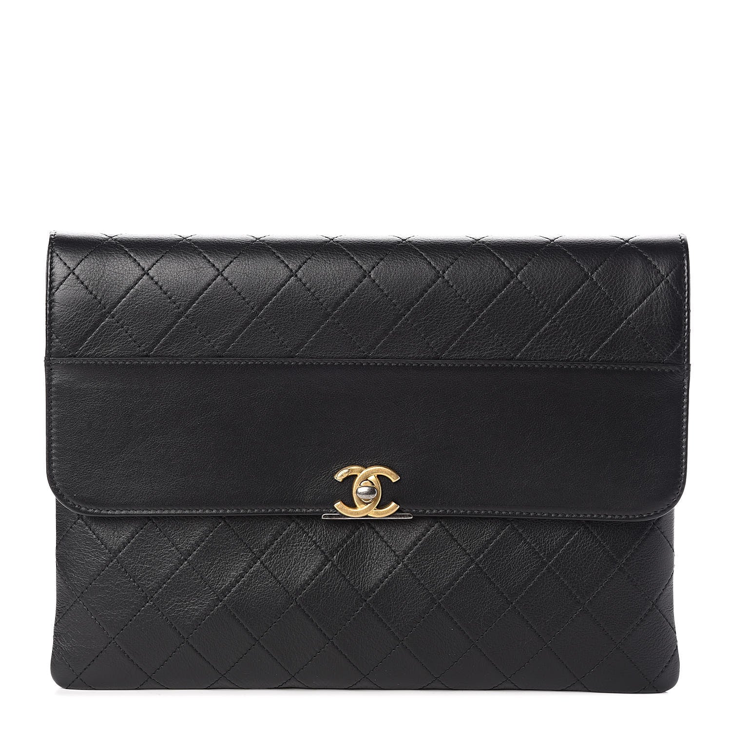 Chanel Calfskin Quilted CC Flap Clutch Black 1 of 8