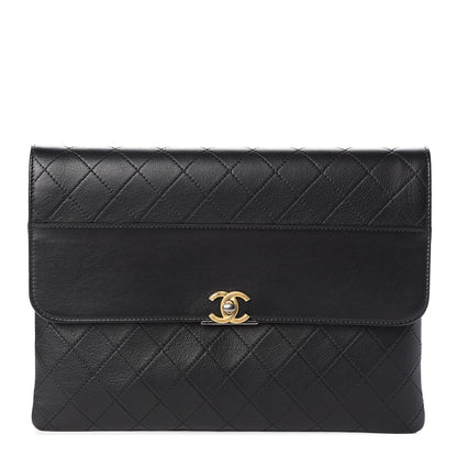 Chanel Calfskin Quilted CC Flap Clutch Black 1 of 8
