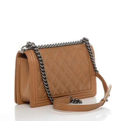 Chanel Calfskin Quilted Double Stitch New Medium Boy Flap Camel 3 of 7