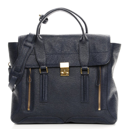 3.1 Phillip Lim 3.1 Textured Calfskin Large Pashli Satchel Ink 1 of 8