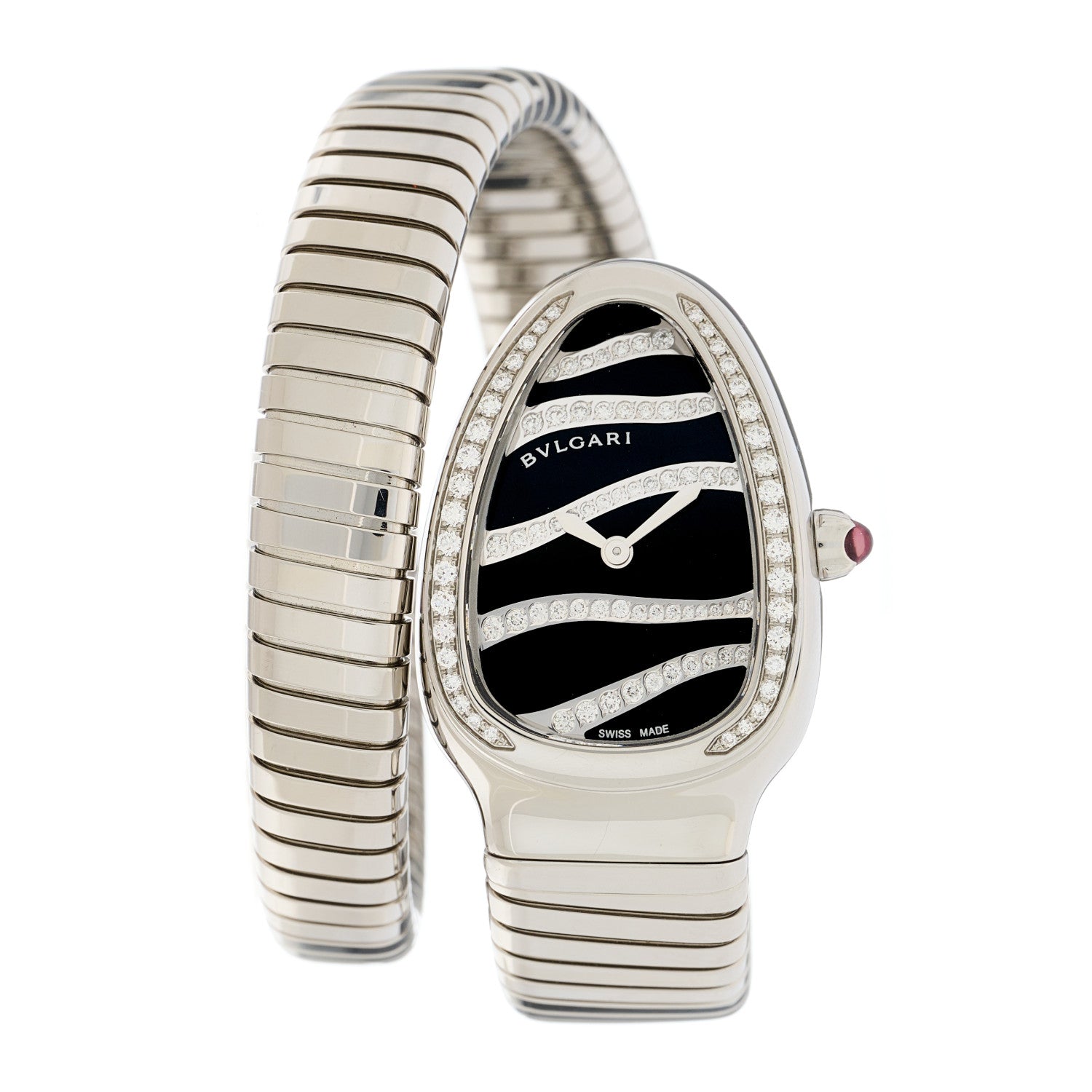Bulgari Stainless Steel Diamond Bezel 35mm Serpenti Tubogas Quartz Watch Black 1 of 4