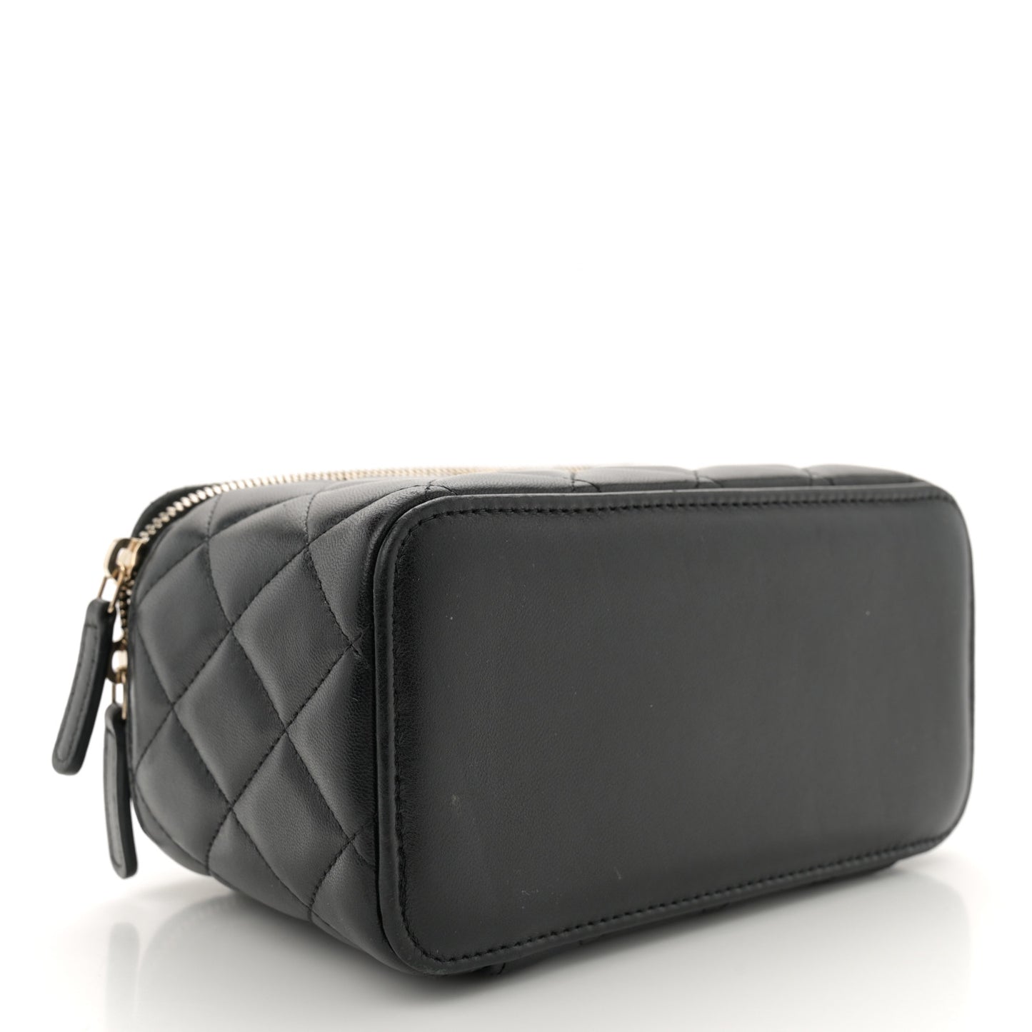 Lambskin Quilted Small Top Handle Vanity Case With Chain Black