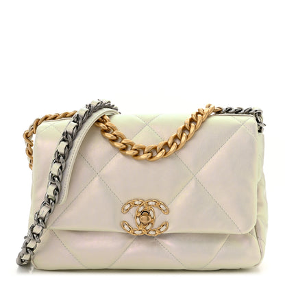Chanel Iridescent Calfskin Quilted Medium Chanel 19 Flap White 1 of 11