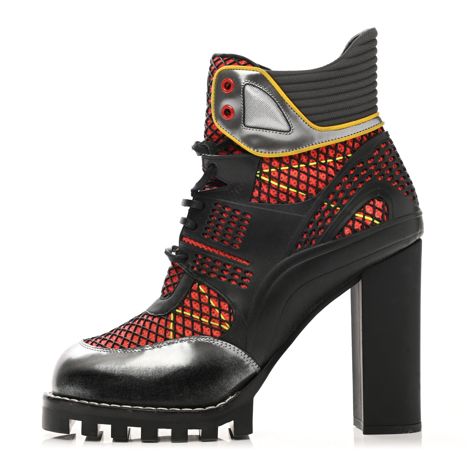 Louis Vuitton Metallic Calfskin Technical Fabric Digital Gate Ankle Boots 41 Black Red 1 of 16