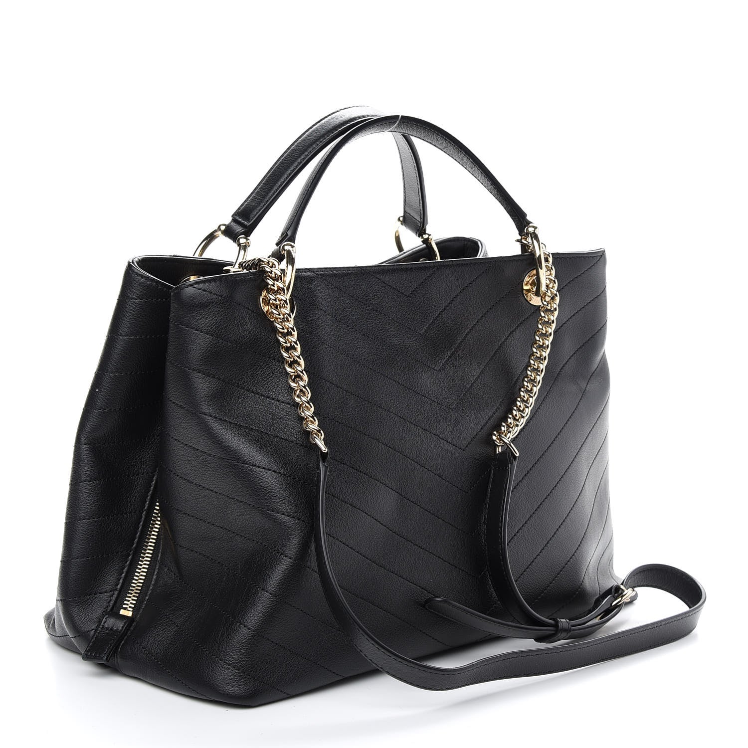 Chanel Calfskin Stitched Large Chevron Chic Shopping Bag Black 3 of 9