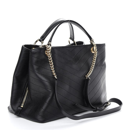 Chanel Calfskin Stitched Large Chevron Chic Shopping Bag Black 3 of 9
