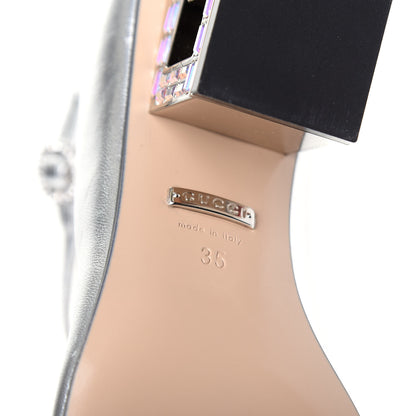 Gucci Metallic Nappa Crystal Square G Mid Heel Pumps 35 Silver 9 of 11