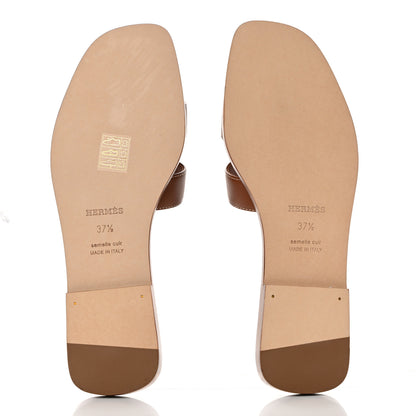 Hermes Box Calfskin Oran Sandals 37.5 Gold 5 of 9