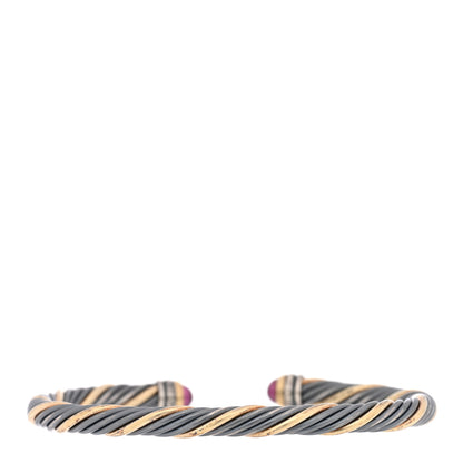 David Yurman Darkened Sterling Silver 18K Yellow Gold Pink Tourmaline 5mm Cable Bracelet 2 of 3