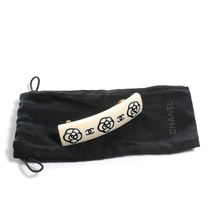 Chanel Resin Camellia Barrette Ivory Black 5 of 5