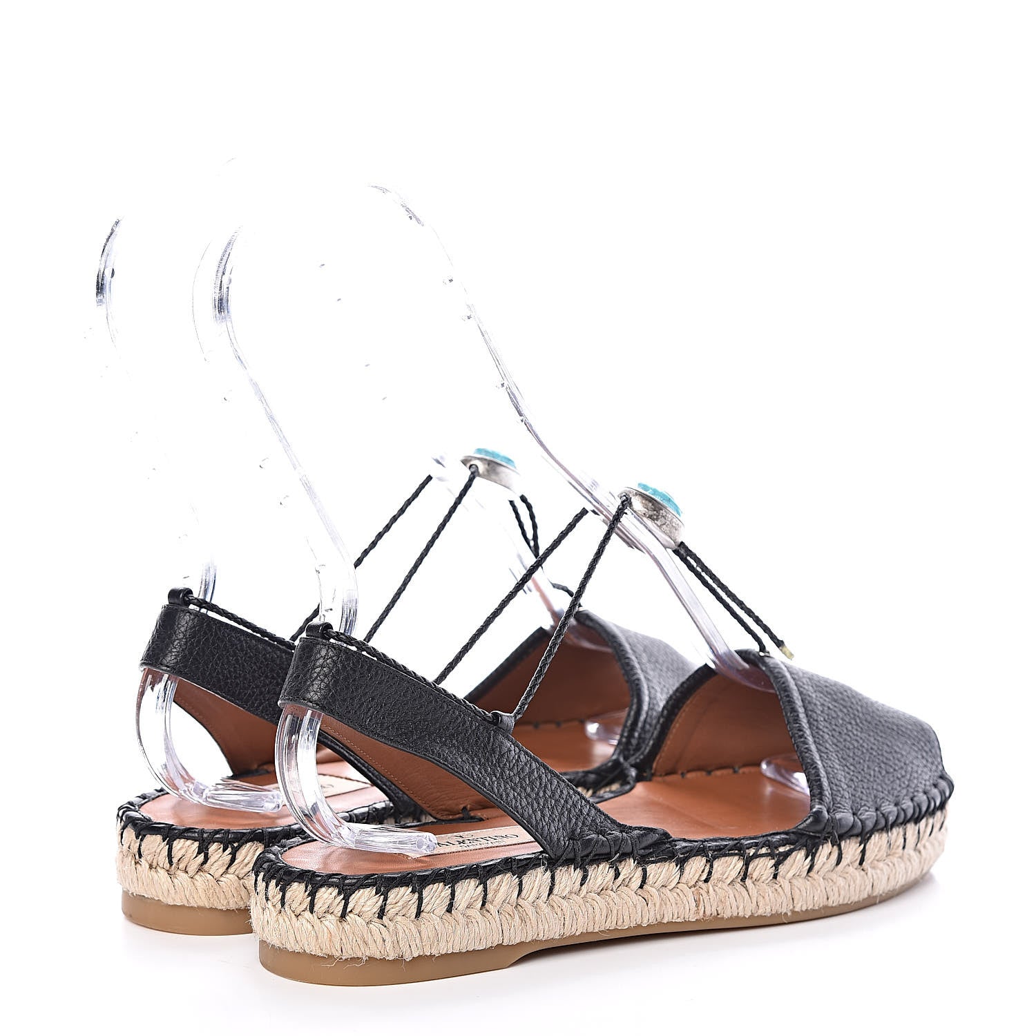 Valentino Garavani Grained Calfskin Turquoise Embellished Espadrilles 37 Black 4 of 9
