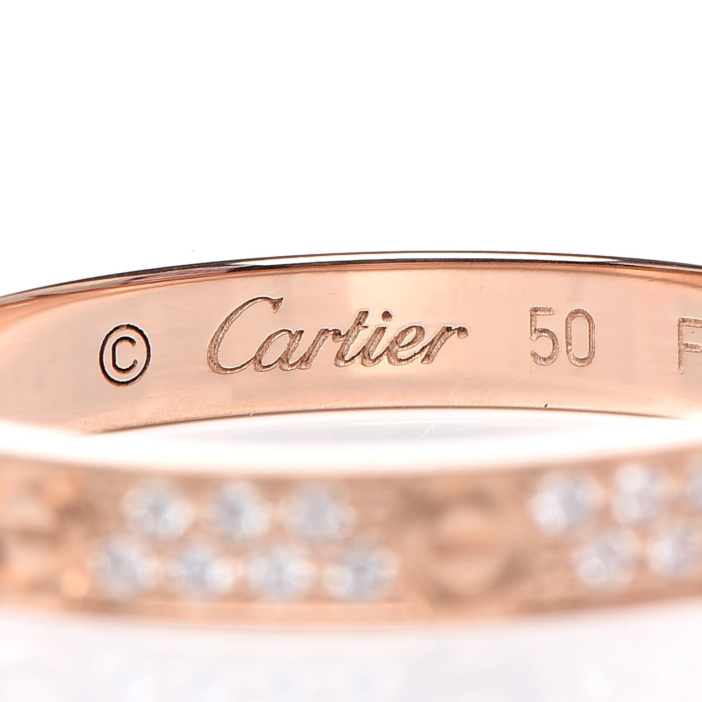 18K Pink Gold Diamond 2.6mm LOVE Paved Band Ring 50 5.25