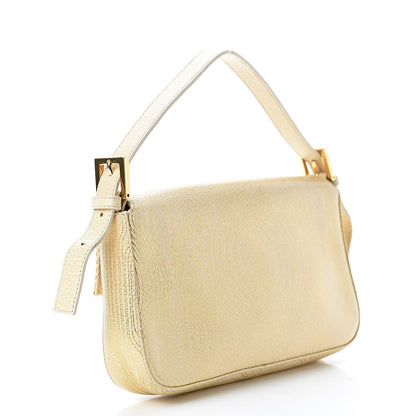 Fendi Metallic Calfskin Printed Baguette Gold 3 of 16