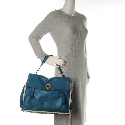 Saint Laurent Calfskin Canvas Medium Muse Two Turquoise 2 of 8