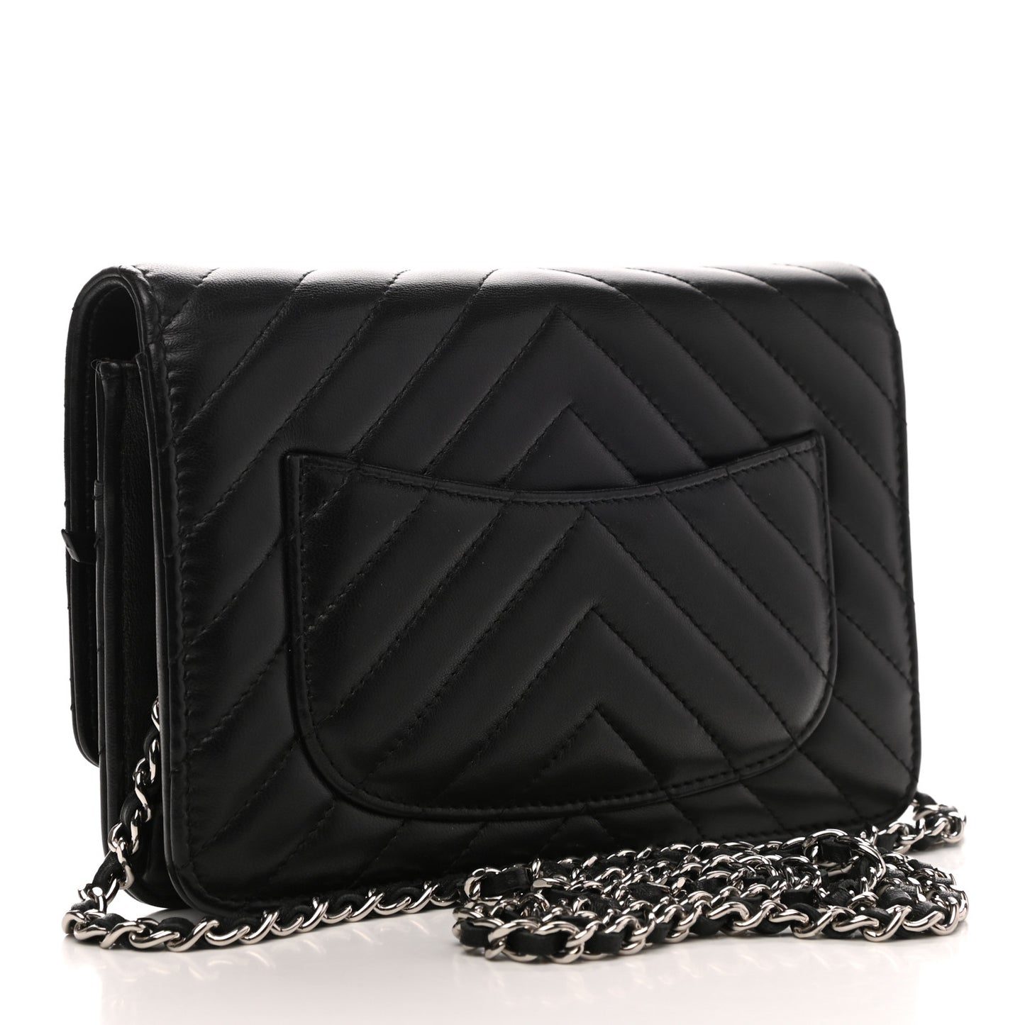 Lambskin Chevron Quilted Wallet On Chain WOC Black