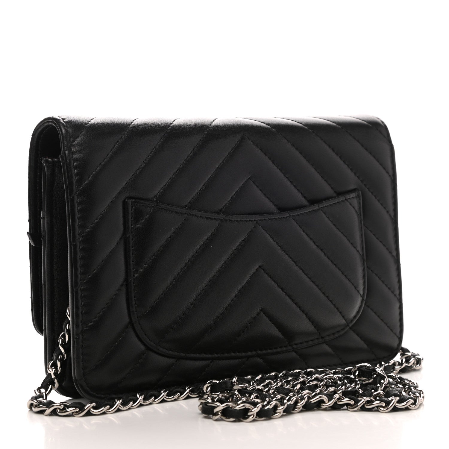 Chanel Lambskin Chevron Quilted Wallet On Chain WOC Black 3 of 12
