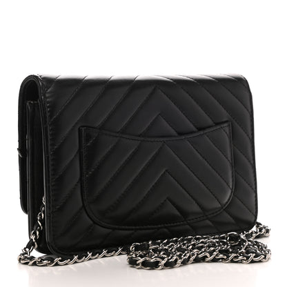 Chanel Lambskin Chevron Quilted Wallet On Chain WOC Black 3 of 12