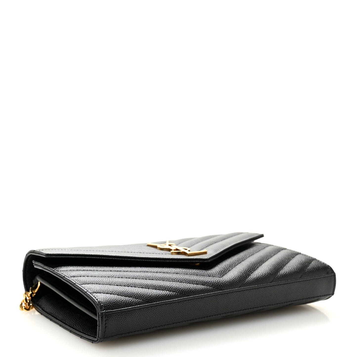 Grain De Poudre Matelasse Chevron Monogram Chain Wallet Black