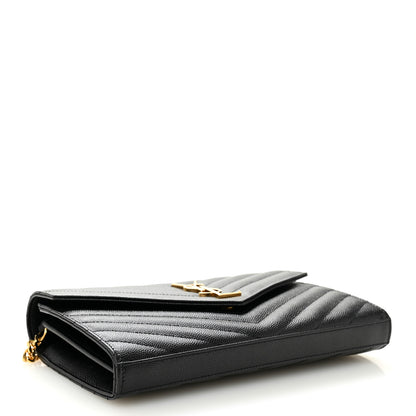 Saint Laurent Grain De Poudre Matelasse Chevron Monogram Chain Wallet Black 4 of 10