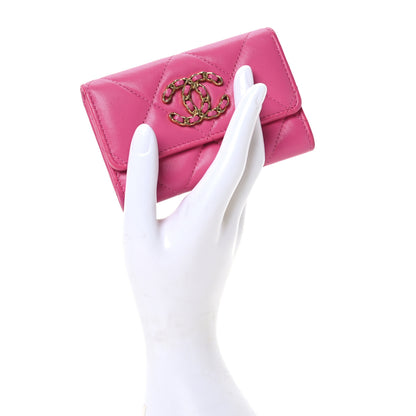 Chanel Lambskin Quilted Chanel 19 Flap Card Holder Dark Pink 2 of 8