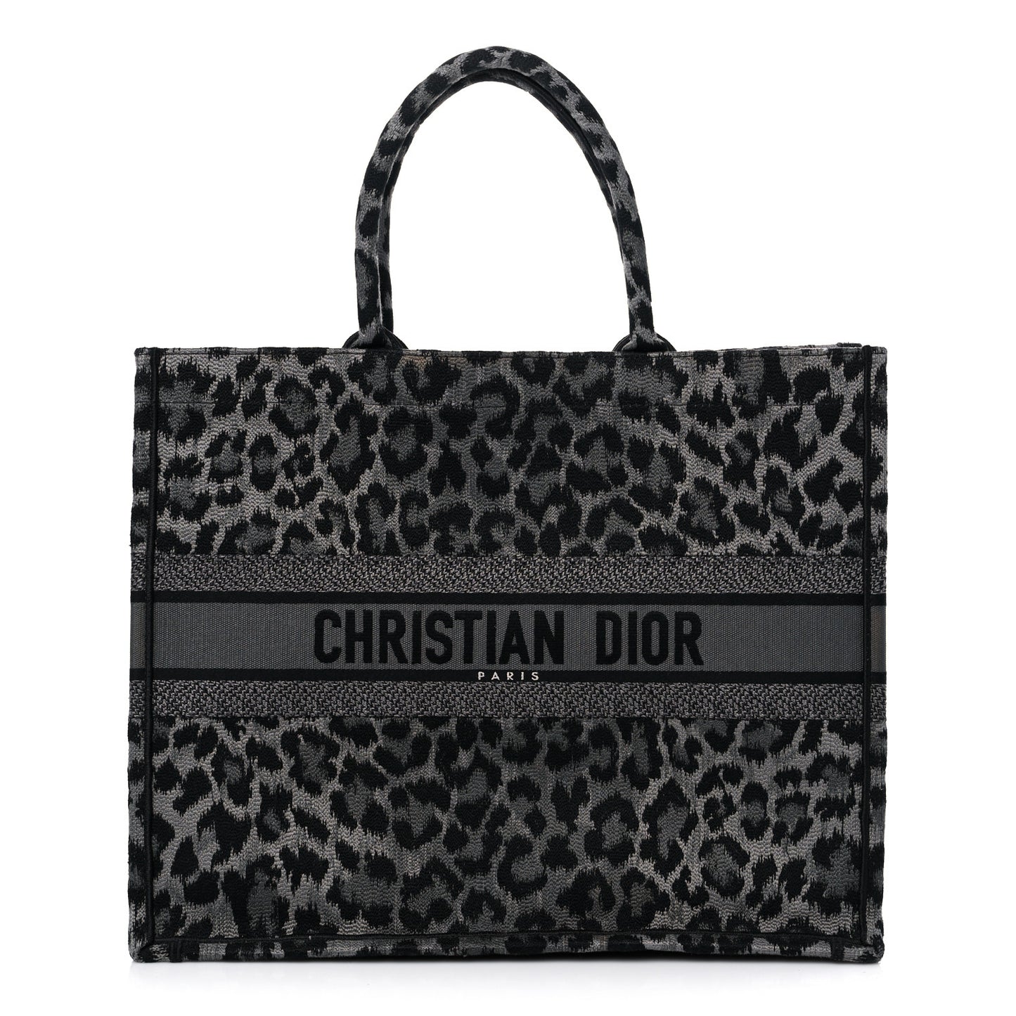 Canvas Mizza Embroidered Large Leopard Book Tote Grey