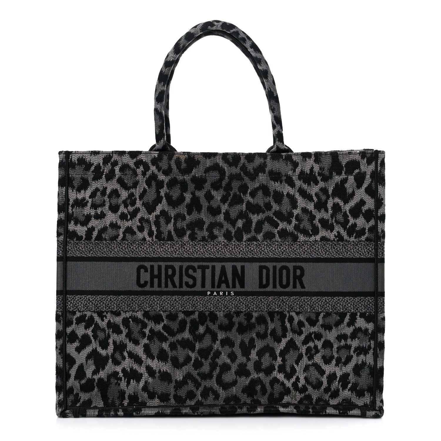 Christian Dior Canvas Mizza Embroidered Large Leopard Book Tote Grey 1 of 16