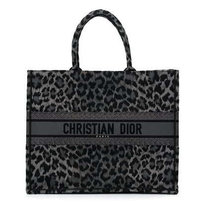 Christian Dior Canvas Mizza Embroidered Large Leopard Book Tote Grey 1 of 16