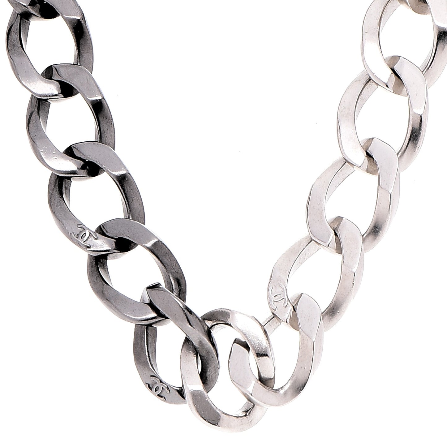 Chain Link CC Choker Necklace Silver