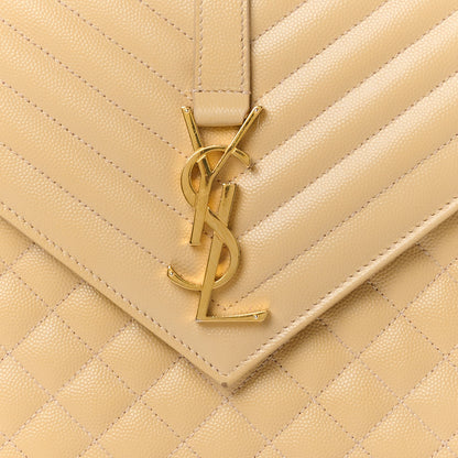 Saint Laurent Grain De Poudre Textured Mixed Matelasse Triquilt Large Monogram Satchel Dark Beige 18 of 21