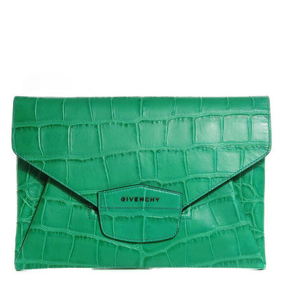 Givenchy Calfskin Crocodile Embossed Medium Antigona Envelope Clutch Emerald 1 of 7