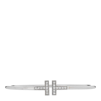 Tiffany 18K White Gold Diamond T Wire Bracelet 1 of 3