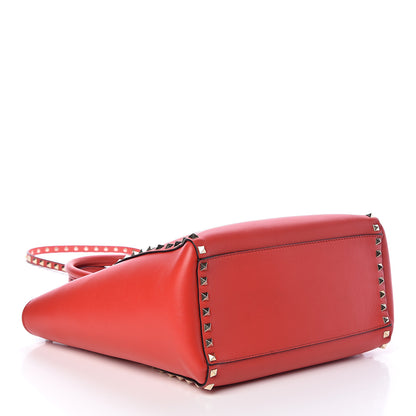 Valentino Garavani Vitello Rockstud Double Handle Tote Deep Orange 4 of 9