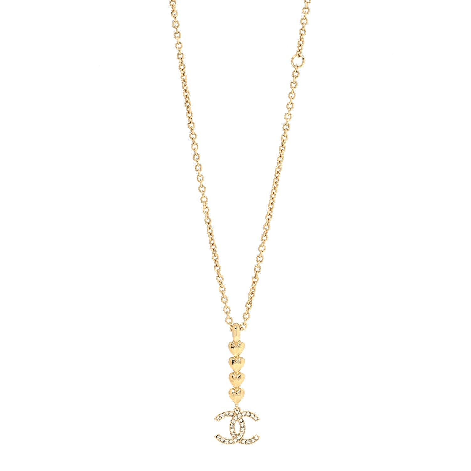 Chanel Crystal CC Heart Link Drop Necklace Gold 1 of 5