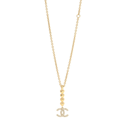 Chanel Crystal CC Heart Link Drop Necklace Gold 1 of 5