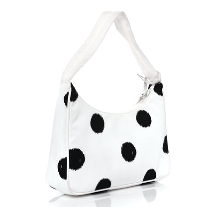 Prada Tessuto Nylon Polka-Dot Mini Re-Edition 2000 Bag White Black 2 of 8