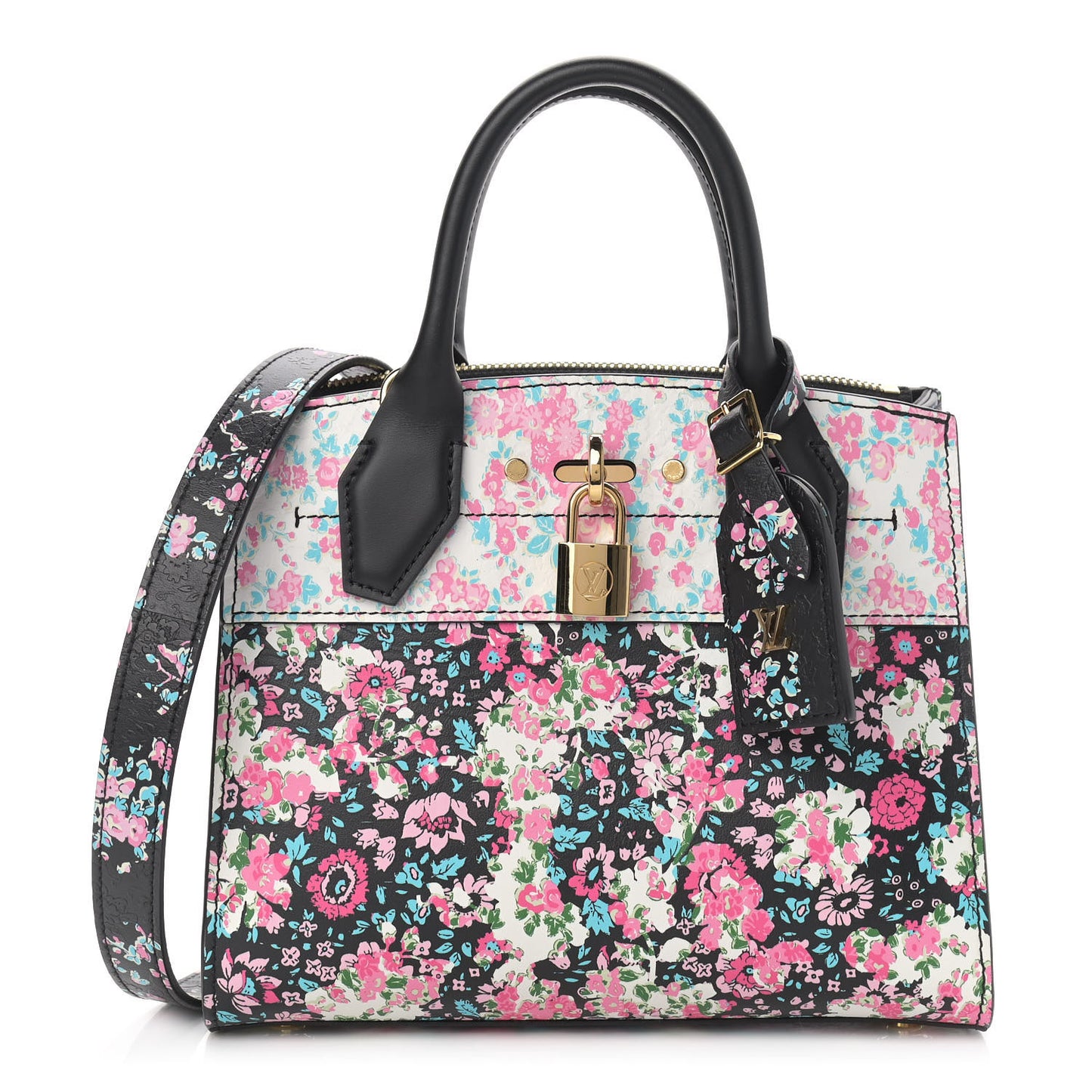 Calfskin Floral Print Mini City Steamer Black