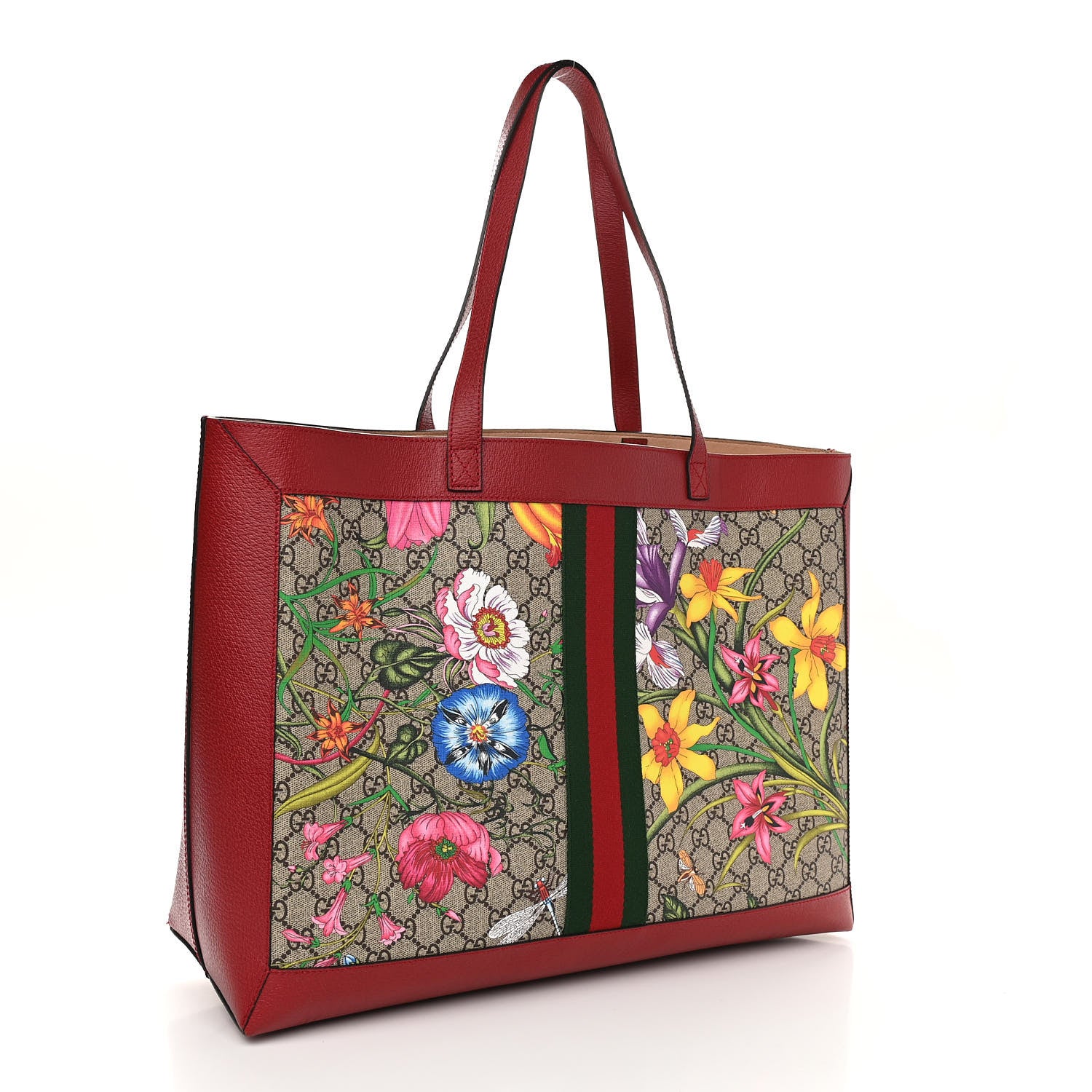 Gucci GG Supreme Monogram Flora Web Large Ophidia Tote Red 3 of 13