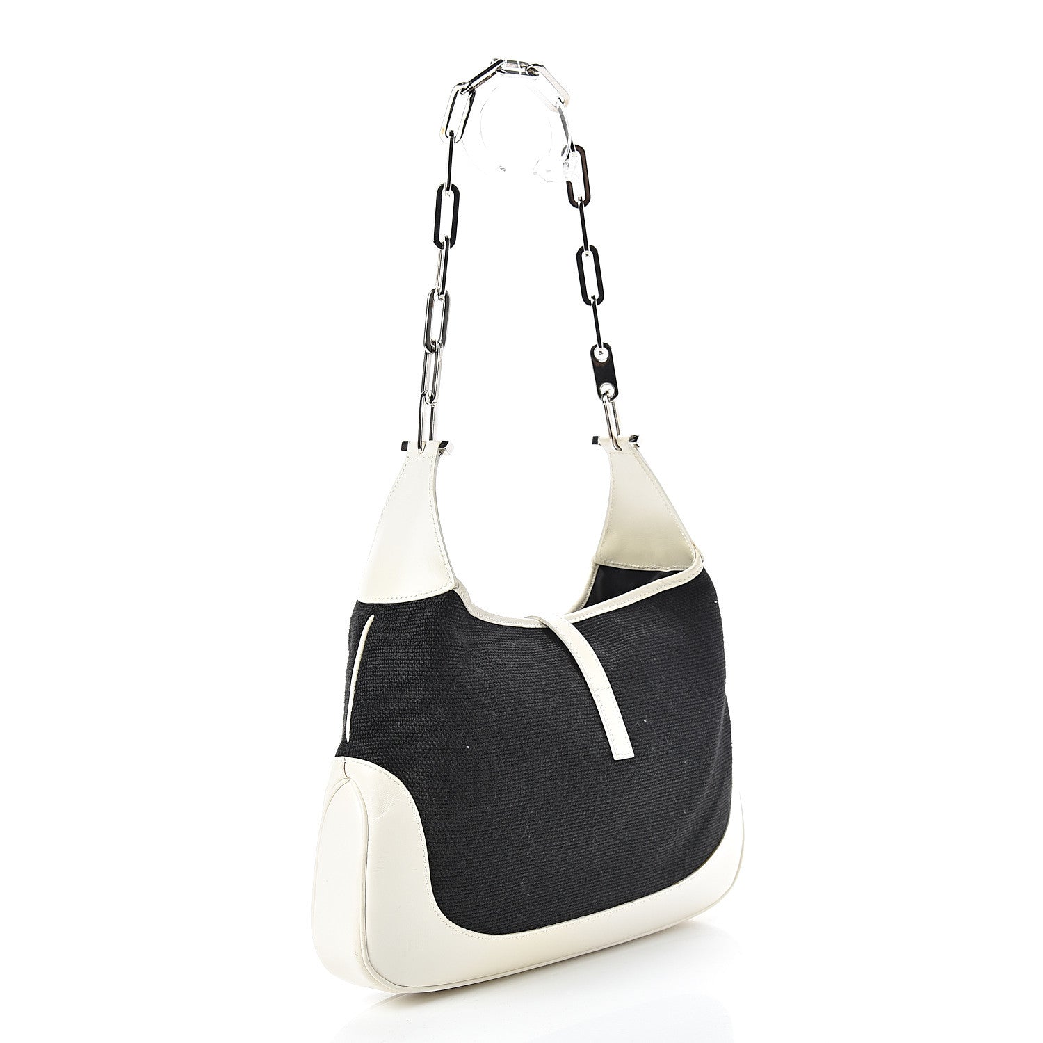 Gucci Canvas Calfskin Jackie O Hobo White Navy 3 of 15