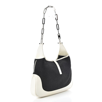 Gucci Canvas Calfskin Jackie O Hobo White Navy 3 of 15