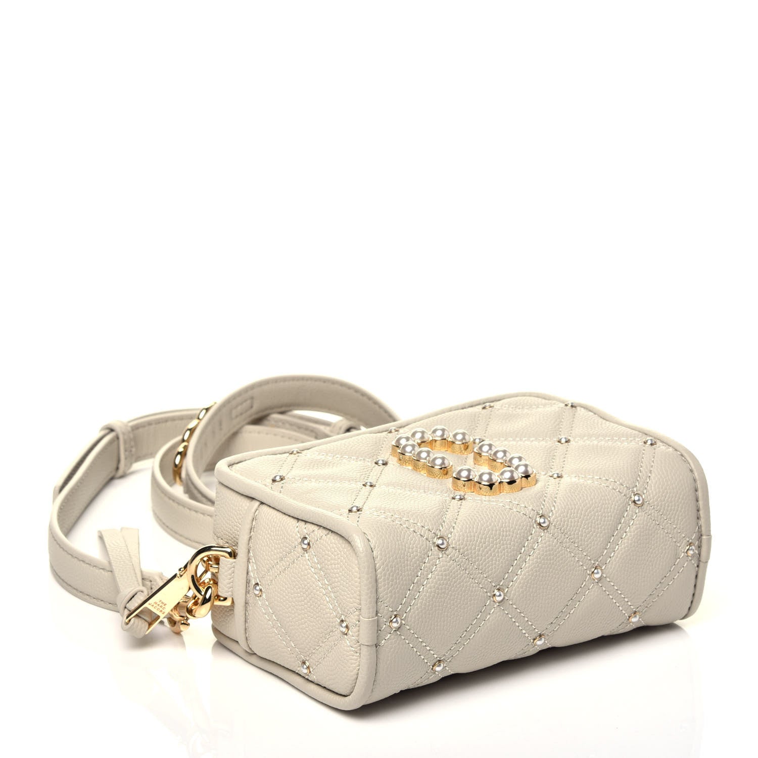 Marc Jacobs Calfskin Quilted Pearl The Softshot 17 Crossbody Oatmilk 4 of 9